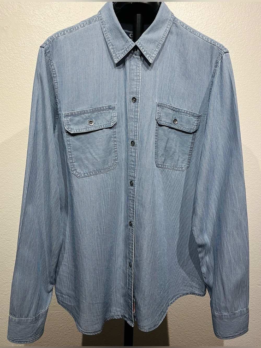 Chaps 100% Lyocell Light Blue Pinstripe Button-Down Shirt - Size XL (Women’s)
